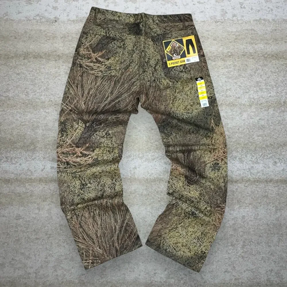 Vintage 90s Mossy Oak Jeans 34x32 Baggy Wide Leg Hunting Camo Woodland NWT